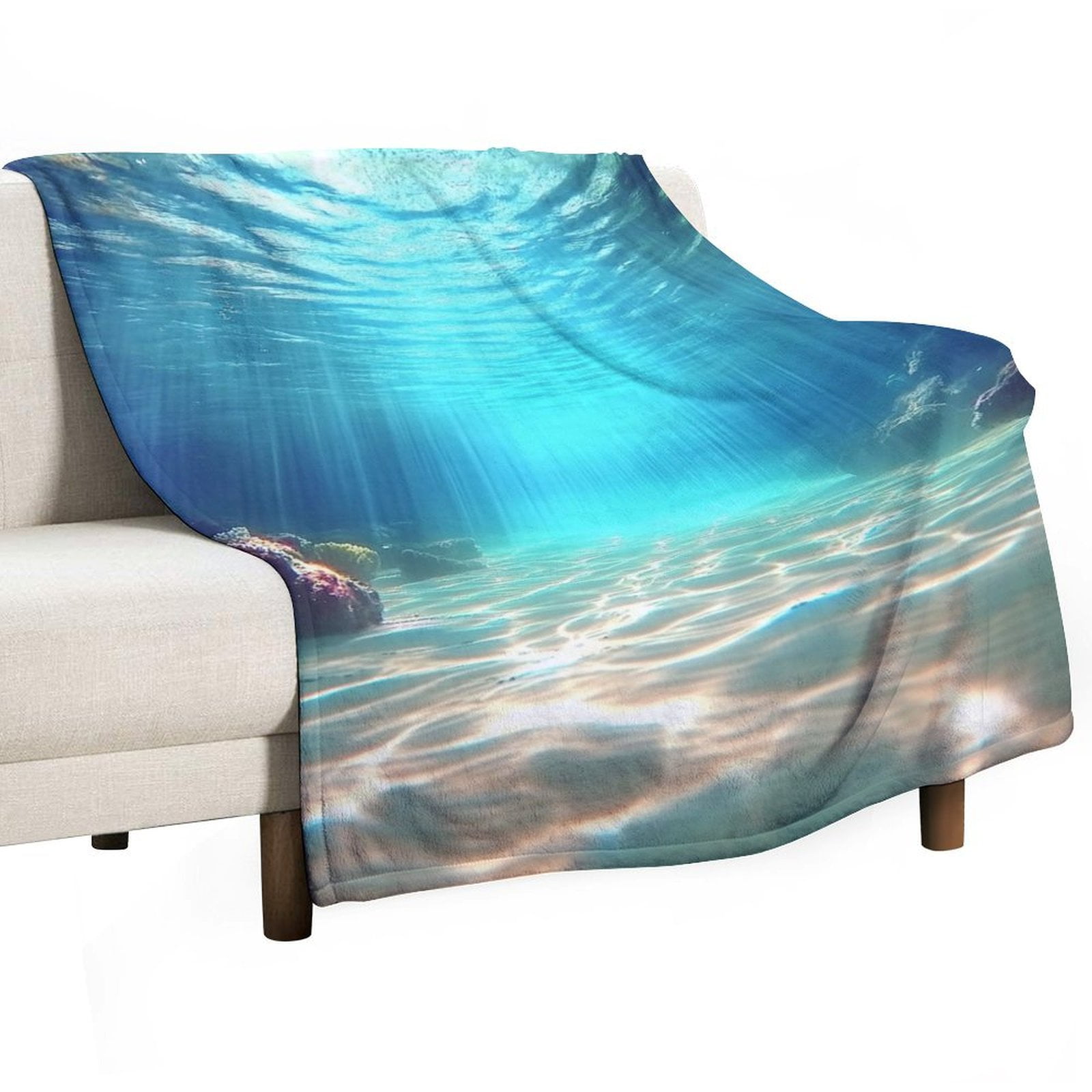 Bright Sunshine Through Deep Blue Sea Flannel Blanket Lightweight