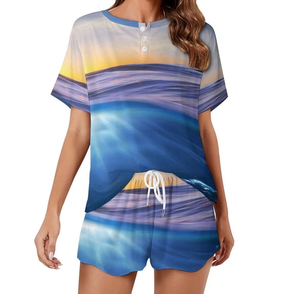 Bright Sunshine Through Deep Blue Sea Pajama Set for Women 2 Piece Sleepwear Loungewear Short Sleeve