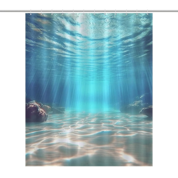Bright Sunshine Through Deep Blue Sea Shower Curtain Cloth Fabric Bathroom Decor with Hooks
