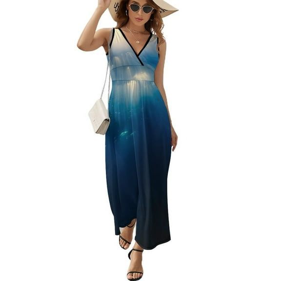 Bright Sunshine Through Deep Blue Sea Sleeveless Dress Woman Fashion Long Dresses Women's Summer Suit Dress 2025