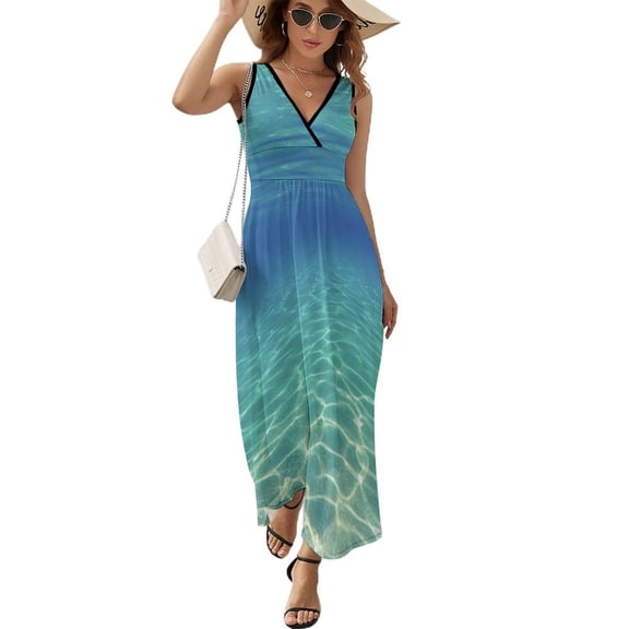 Bright Sunshine Through Deep Blue Sea Sleeveless Dress Woman Fashion Long Dresses Women's Summer Suit Dress 2025