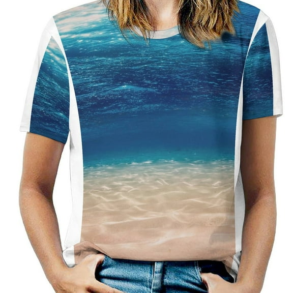 Bright Sunshine Through Deep Blue Sea T Shirts Basic T-Shirt Short Sleeve Ladies Tee Shirt Summer Graphic Clothing