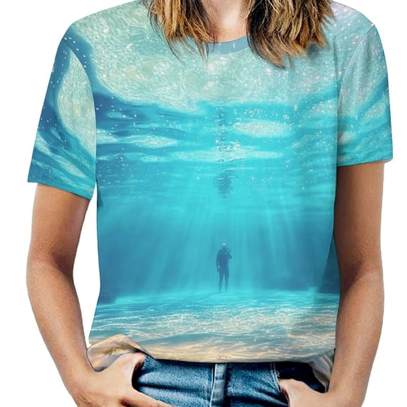 Bright Sunshine Through Deep Blue Sea Women's Short Sleeve Tops Casual Blouses T Shirt