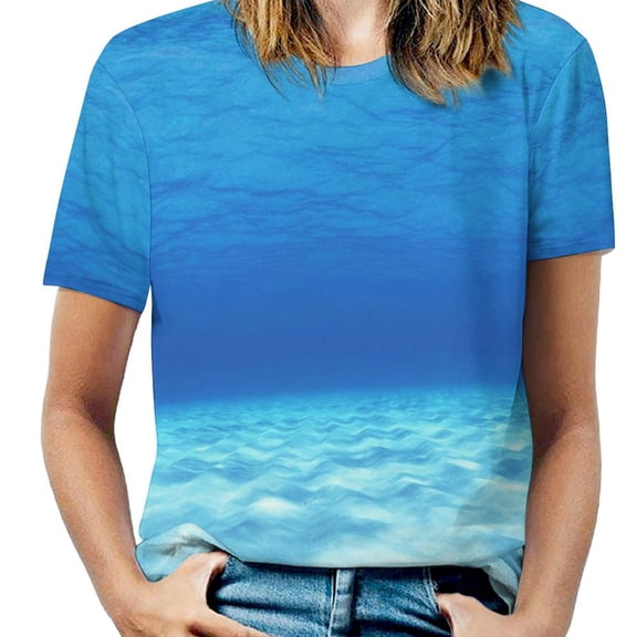 Bright Sunshine Through Deep Blue Sea Women's Short Sleeve Tops Casual Blouses T Shirt