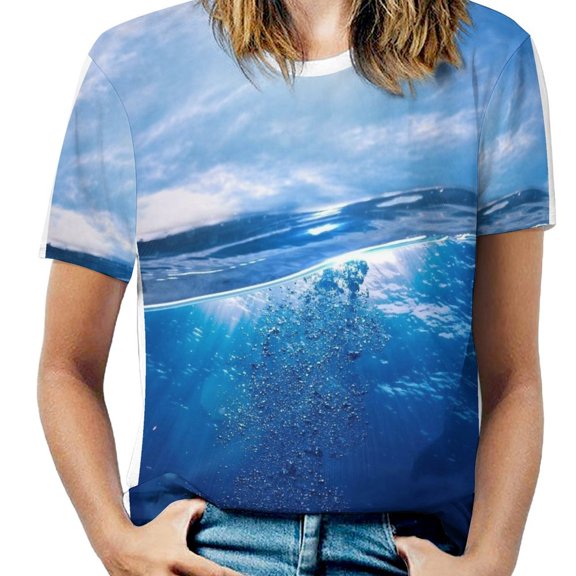 Bright Sunshine Through Deep Blue Sea Women's Short Sleeve Tops Casual Blouses T Shirt