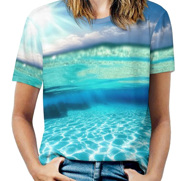 Bright Sunshine Through Deep Blue Sea Women's T-Shirt Short Sleeve T Shirts Tops Tee Ladies Loose T