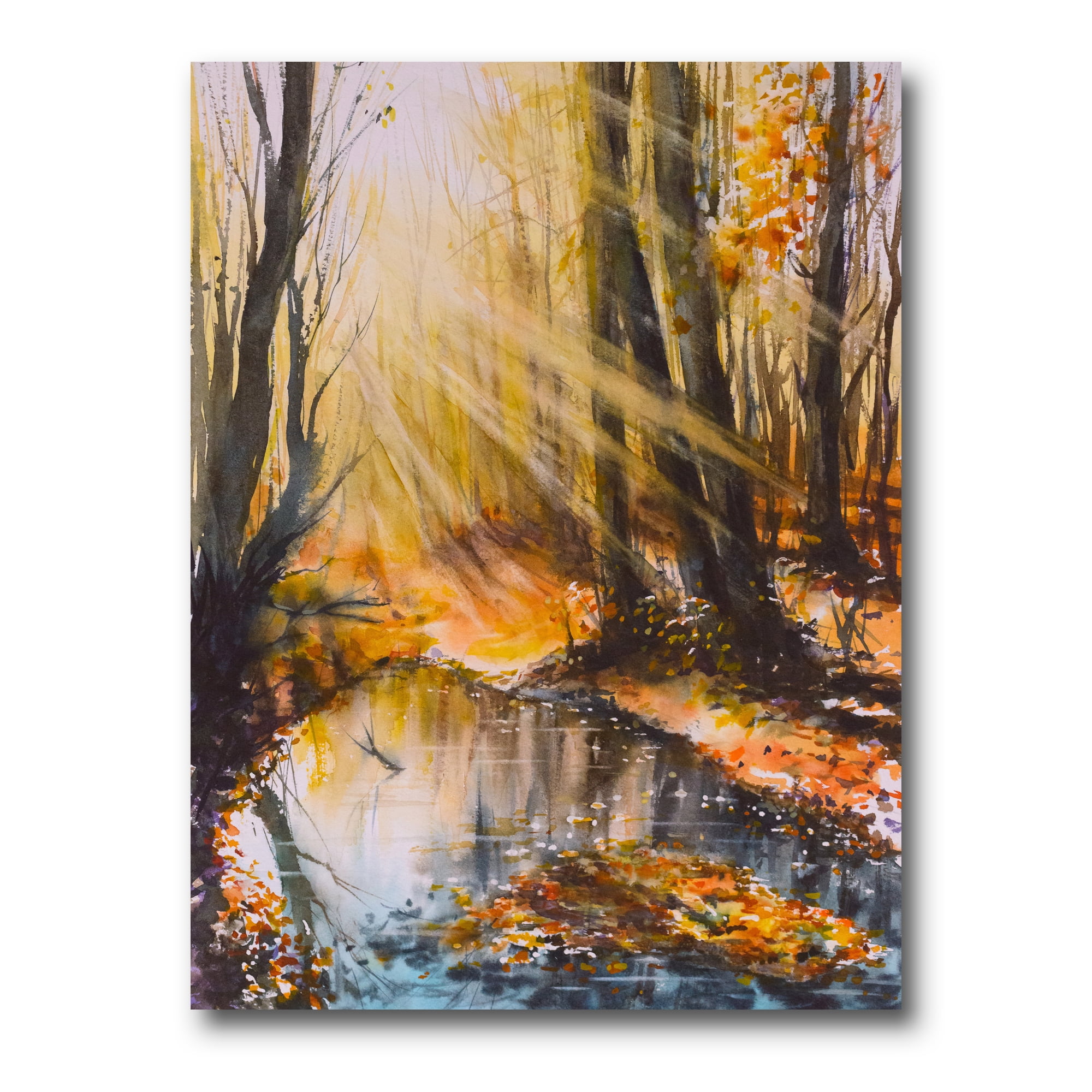 Bright Sunshine Through The Brown Forest Trees 24 in x 32 in Painting Canvas Art Print, by Designart