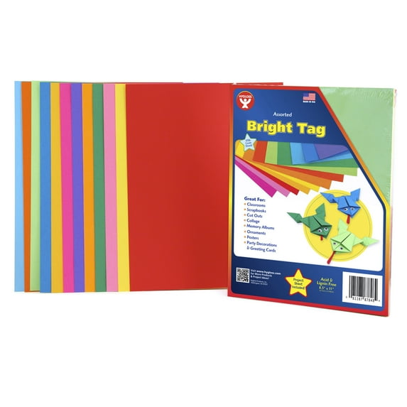 Hygloss Bright Tag, 8-1/2" x 11", 12 Assorted Colors, 48 Sheets