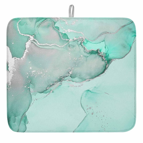 Bright Teal Marble Textured Dish Drying Mat, Abstract Ocean Fluid Art ...