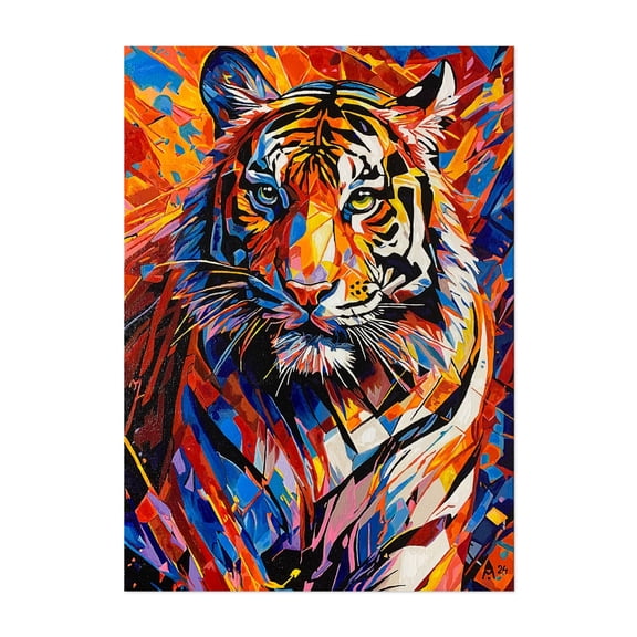 Bright Tiger - Painting Tiger Animal Abstract Wildlife Modern Art Geometric Unframed Wall Art Print 6 x 8 inches