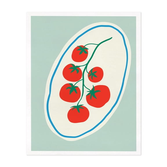 Bright Tomatoes on Retro Plate – Mid-Century Inspired Kitchen Art - Illustration Modern Art Fruit Kitchen Decor Minimalist Pop Art Botanical Unframed Wall Art Print 4 x 6 inches