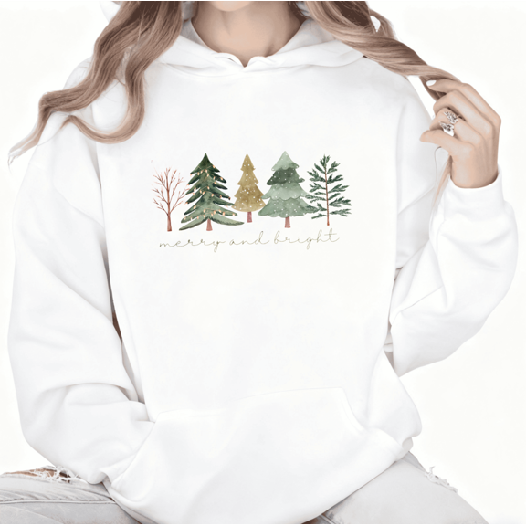 Bright Tree Graphic Comfortable and Fashion Tee T-Shirt Print Top Hooded long-sleeved White S-2XL