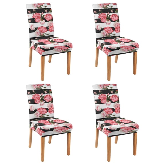 Bright Tropical Flower and Leaves Wildflower Botanical Dining Chair Covers Set of 4 Washable Polyester Stretch Slipcovers Removable Protector for Artistic Home