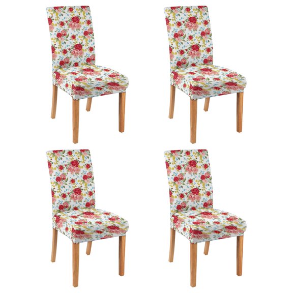 Bright Tropical Flower and Leaves Wildflower Botanical Dining Chair Covers Set of 4 Washable Polyester Stretch Slipcovers Removable Protector for Country Dining Room
