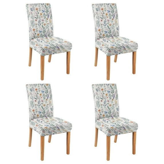 Bright Tropical Flower and Leaves Wildflower Botanical Dining Chair Covers Set of 4 Washable Polyester Stretch Slipcovers Removable Protector for Country Kitchen