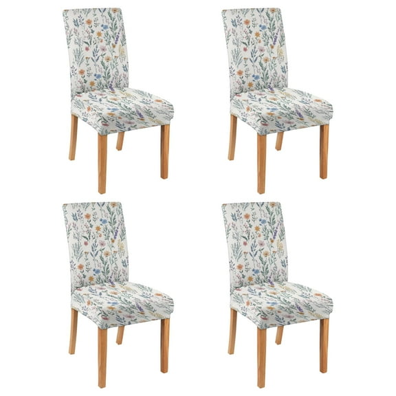 Bright Tropical Flower and Leaves Wildflower Botanical Dining Chair Covers Set of 4 Washable Polyester Stretch Slipcovers Removable Protector for Country Kitchen