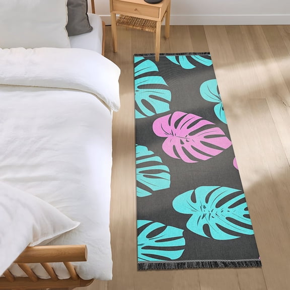 Bright Tropical Leaves Bedroom Runner Rug 2'x 6' Non Slip Carpet Indoor Home Area Rug Living Room