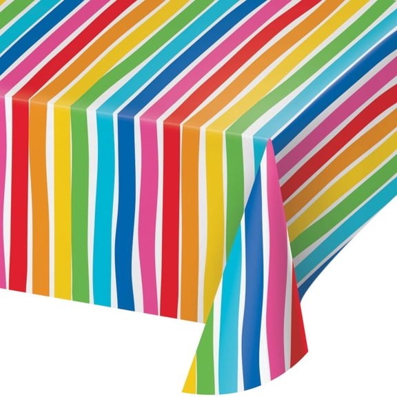 Bright Vibes 54" x 96" Rainbow Striped Paper Tablecloth