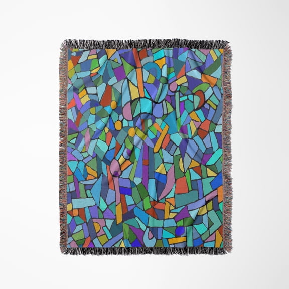 Bright Vibrant And Colorful Blue Gaudi Inspired Mosaic Pattern - Stain Glass Like - Multicolored, Woven Blanket