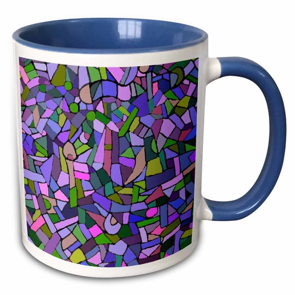 3drose, Bright Vibrant and Colorful Purple Gaudi Inspired Mosaic Pattern - Stain Glass Like - Contemporary, 11oz Two-tone Blue Mug