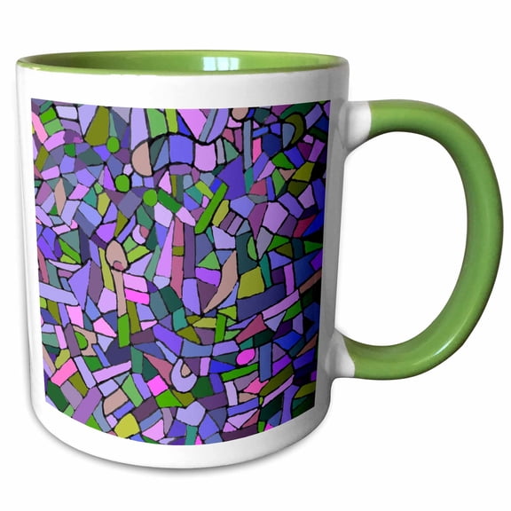 3drose, Bright Vibrant and Colorful Purple Gaudi Inspired Mosaic Pattern - Stain Glass Like - Contemporary, 11oz Two-tone Green Mug