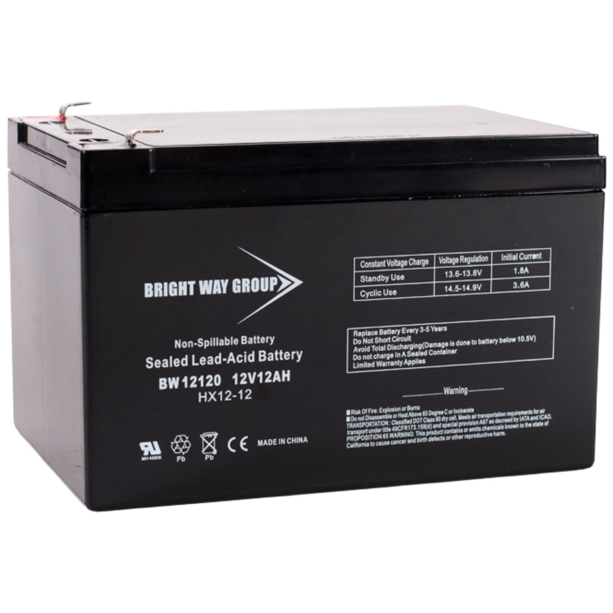 Bright Way E-Scooter 36 Volt 350 Watt Replacement Battery by Bright Way 12V 12Ah