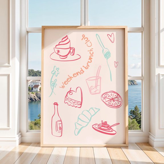 Bright Weekend Brunch Club Poster Kitchen or Cafe Wall Art Coffee Lover Gift