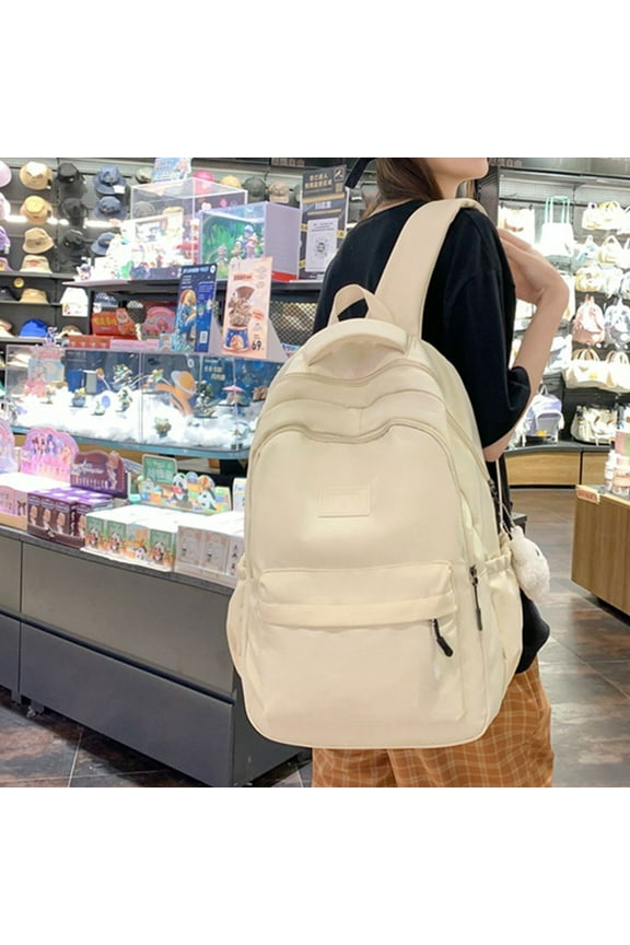 Bright White Academic Backpack With Reflective Strips - Lightweight Durable School Bag With Ergonomic Design & Water-Resistant Material
