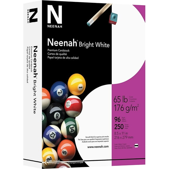 Bright White Bright White Card Stock, 96 Bright, 65 lb Cover Weight, 8.5 x 11, 250/Pack