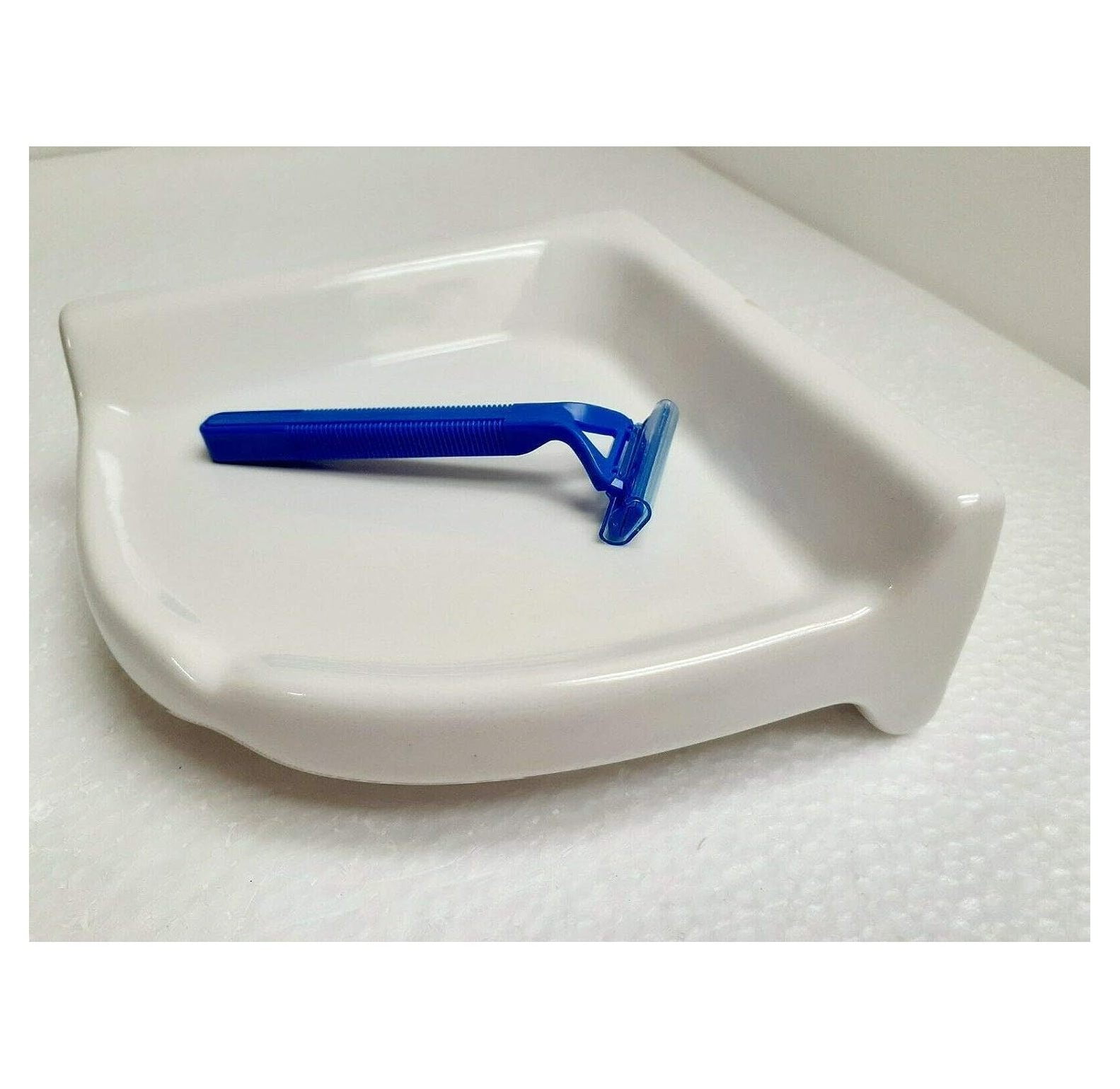 Bright White Ceramic Corner Shower Shelf Ledge Soap Tray Arctic White