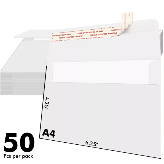Bright White Invitation Paper Envelopes A4 Self Seal Envelopes 4.25"x6.25" for 4x6 Small Cards Photos 50PK