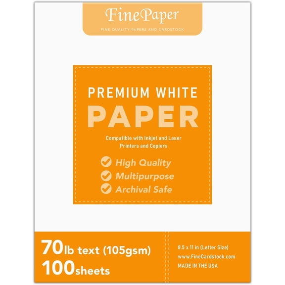 Bright White Paper - Multipurpose Office Print Writing Copy - Flyers, Posters, Design Proposals, Business Documents | 8.5 x 11 | 70lb Text (28lb Bond) | Acid Free Paper | 100 Sheets per Pack