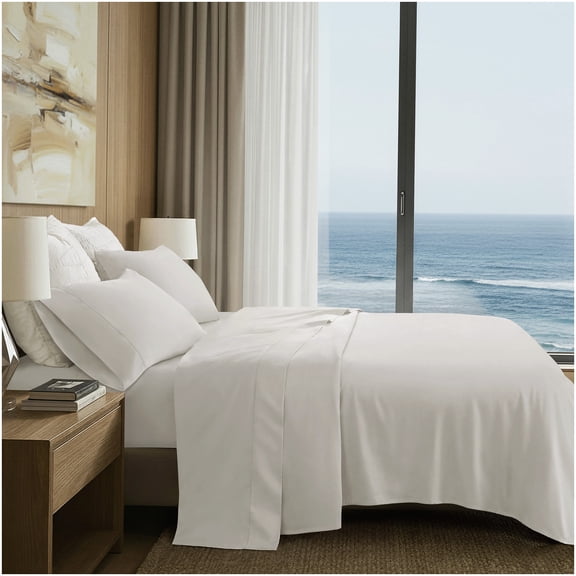 Bright White Split King 100% Cotton Sheet Set for Bedroom Bedding Refresh