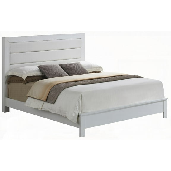 Bright White Transitional King Bed with 48"H X 80"W X 87"D Dimensions for Assembly