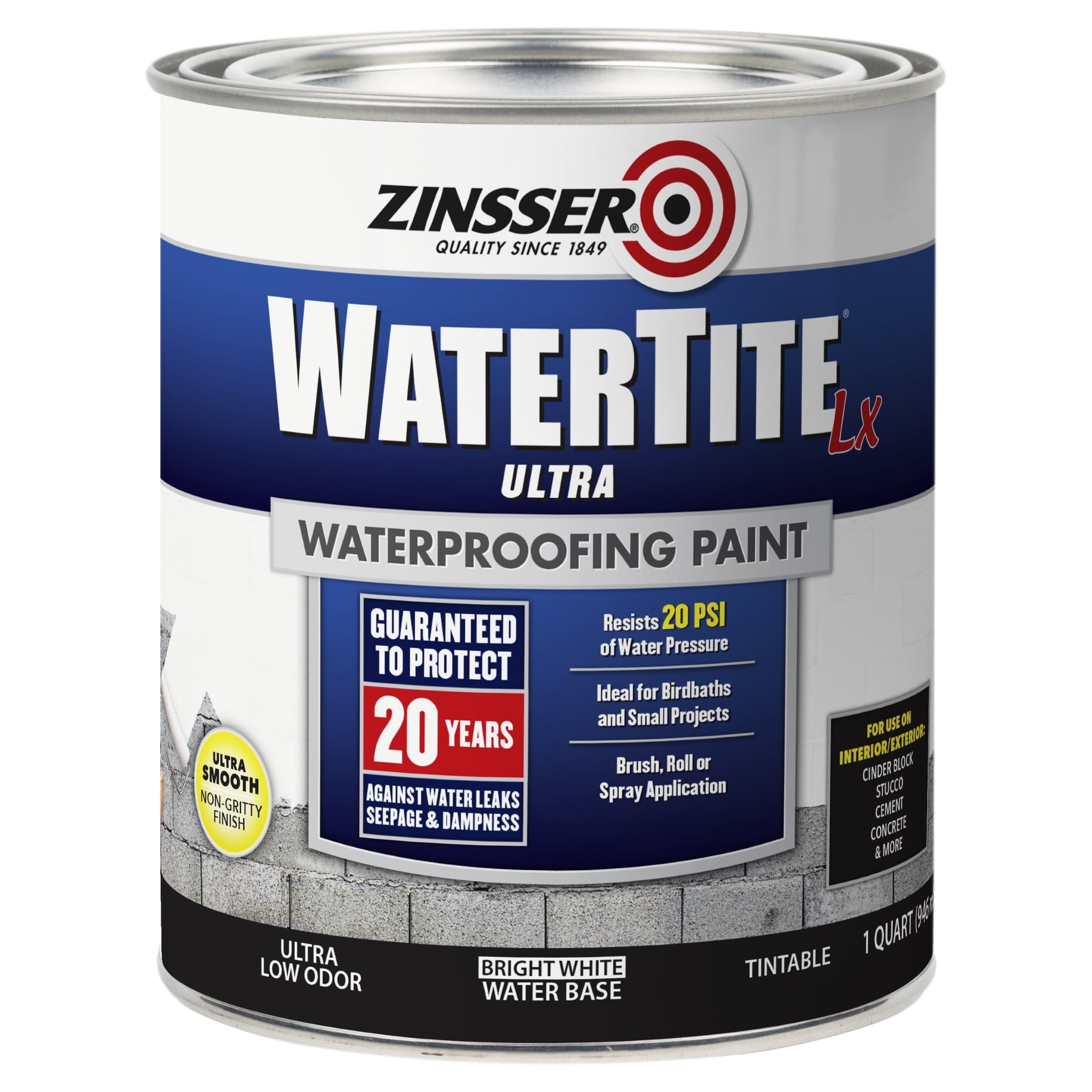 Bright White, Zinsser WaterTite-LX Ultra Waterproofing Paint-271098, 1 qt