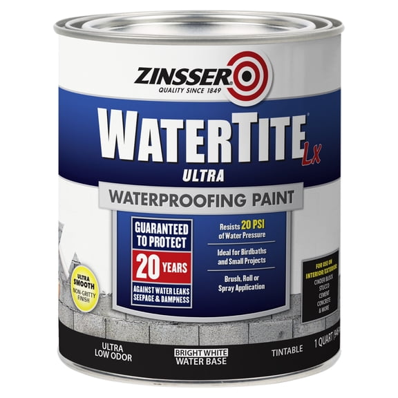Bright White, Zinsser WaterTite-LX Ultra Waterproofing Paint-271098, 1 qt
