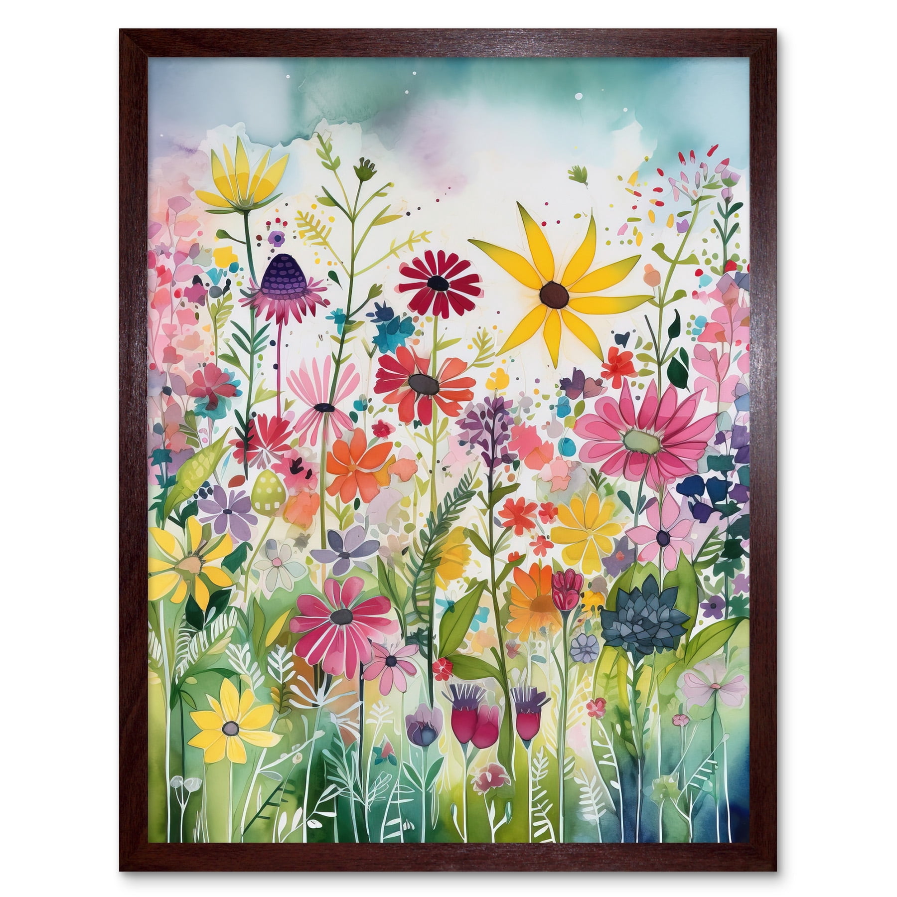Bright Wildflower Floral Blooms Modern Folk Art Large Wall Art