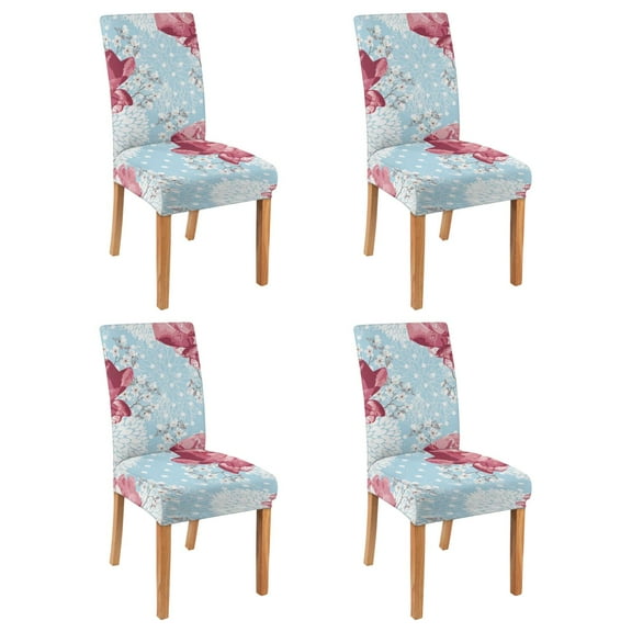 Bright Wildflower Tropical Flower and Leaves Artistic Dining Chair Covers Set of 4 Washable Polyester Stretch Slipcovers Removable Protector for Rustic Decor