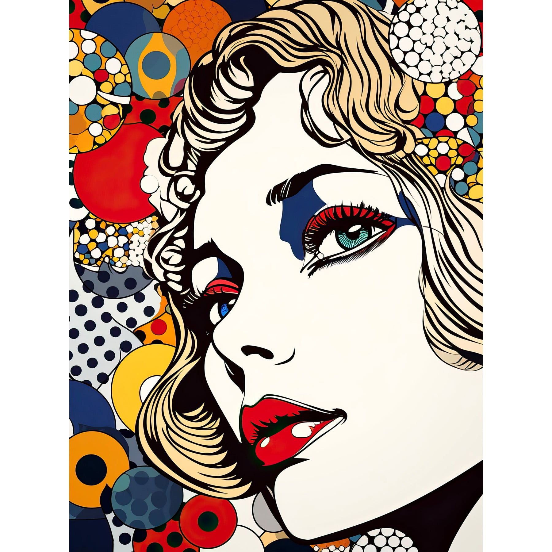 Bright Woman Face with Geometric Patterns and Bubbles Comic Book Style ...