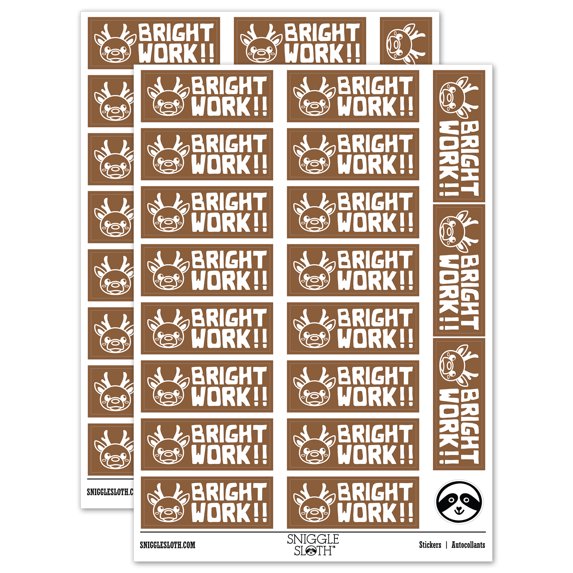 Bright Work Christmas Reindeer Teacher Student School Sticker Set - Brown - Gloss Finish - 2.00" Large