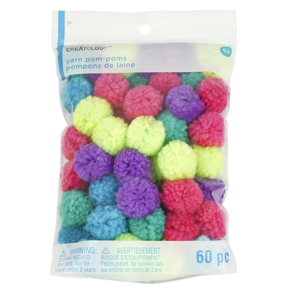 Bright Yarn Pom Poms by Creatology – 1" Bright Colored Acrylic Craft Balls for Kids’ DIY Projects & Art Activities - 12 Pack (720 Total)