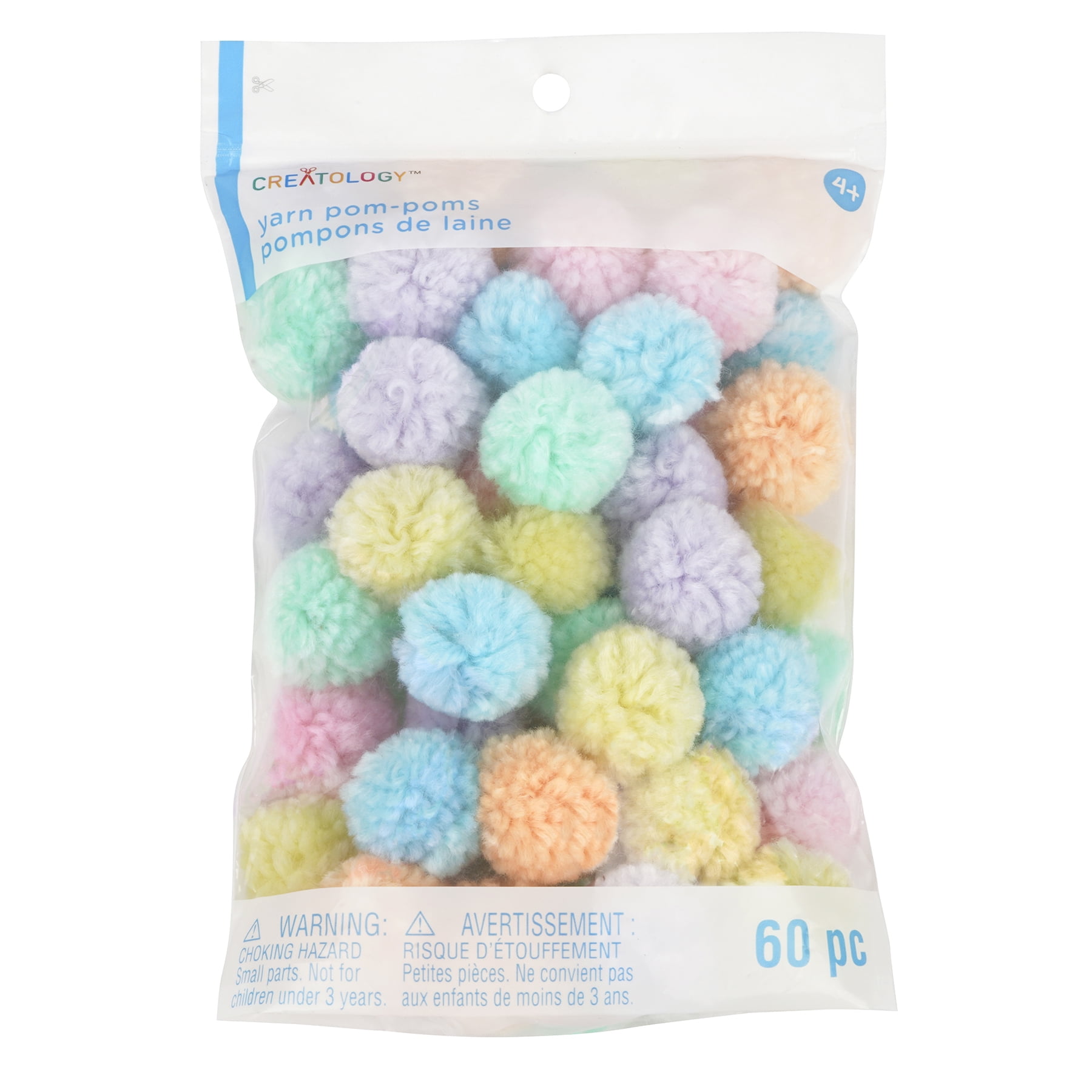 Bright Yarn Pom Poms by Creatology – 1" Pastel Colored Acrylic Craft Balls for Kids’ DIY Projects & Art Activities - 12 Pack (720 Total)