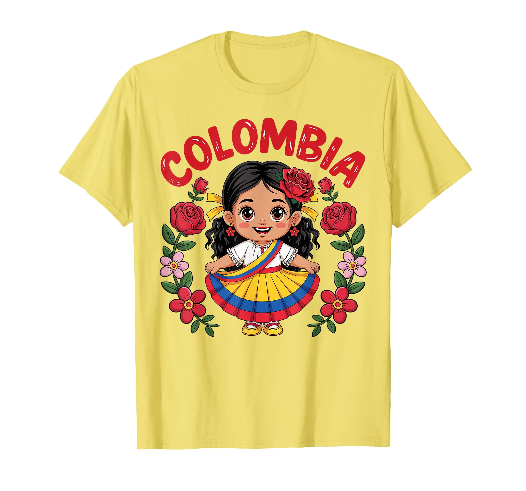 Bright Yellow Colombian Pride T-Shirt with Cartoon in Traditional ...