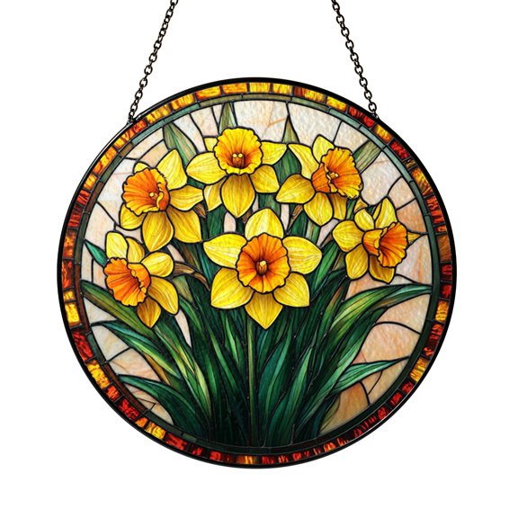 Bright Yellow Daffodils Stained Glass Suncatcher with Spring Floral Design, Cheerful Window Hanging Decor Bringing Warm Light to Home Spaces