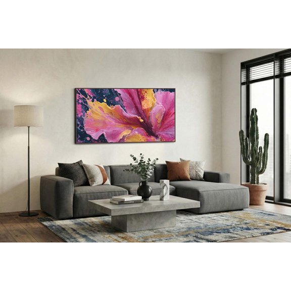 Bright Yellow Floral Fluid Acrylic Petal Portrait Decor Unframed Paper Print