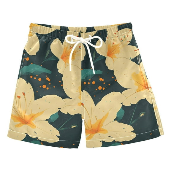 Bright Yellow Flowers Boys Swim Trunks Quick Dry Boy Swim Shorts for 3-14 Years