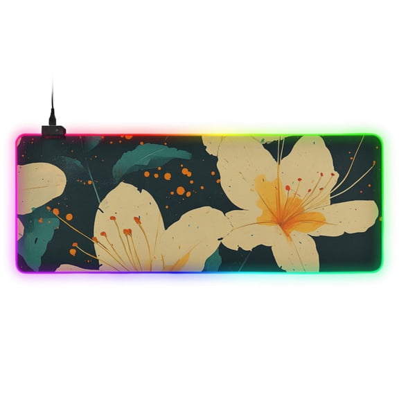 Bright Yellow Flowers RGB Gaming Mouse Pad Large Keyboard Mat Rubber Base 13 Light Modes