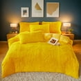 thumbnail image 1 of Bright Yellow Fluffy Faux Fur Duvet Cover Three-piece Set , Luxury Ultra Soft  Shaggy Plush Bedding Set, Fuzzy Comforter Cover with 2 Furry Pillow Cases, Zipper Closure,Cozy and Warm,QUEEN/KING Sizes, 1 of 8