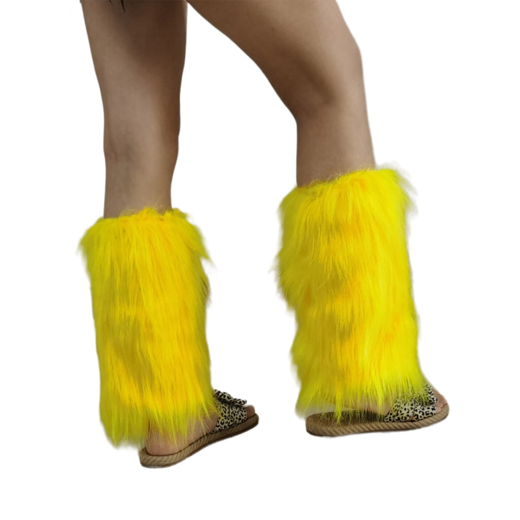 Bright Yellow Leg Warmer Soft Plush Fuzzy Boot Cuffs Cover for