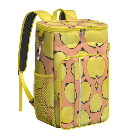 Bright Yellow Lemon Insulated Backpack Cooler - 20L Leakproof Soft Cooler Bag, Multiple Storage Pockets - Perfect for Parties & Camping Trips
